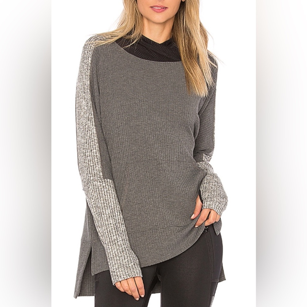 NEW REVOLVE LUKKA LUX ARGON PULLOVER HOODIE SWEATER IN SMOKE RIB SZ S